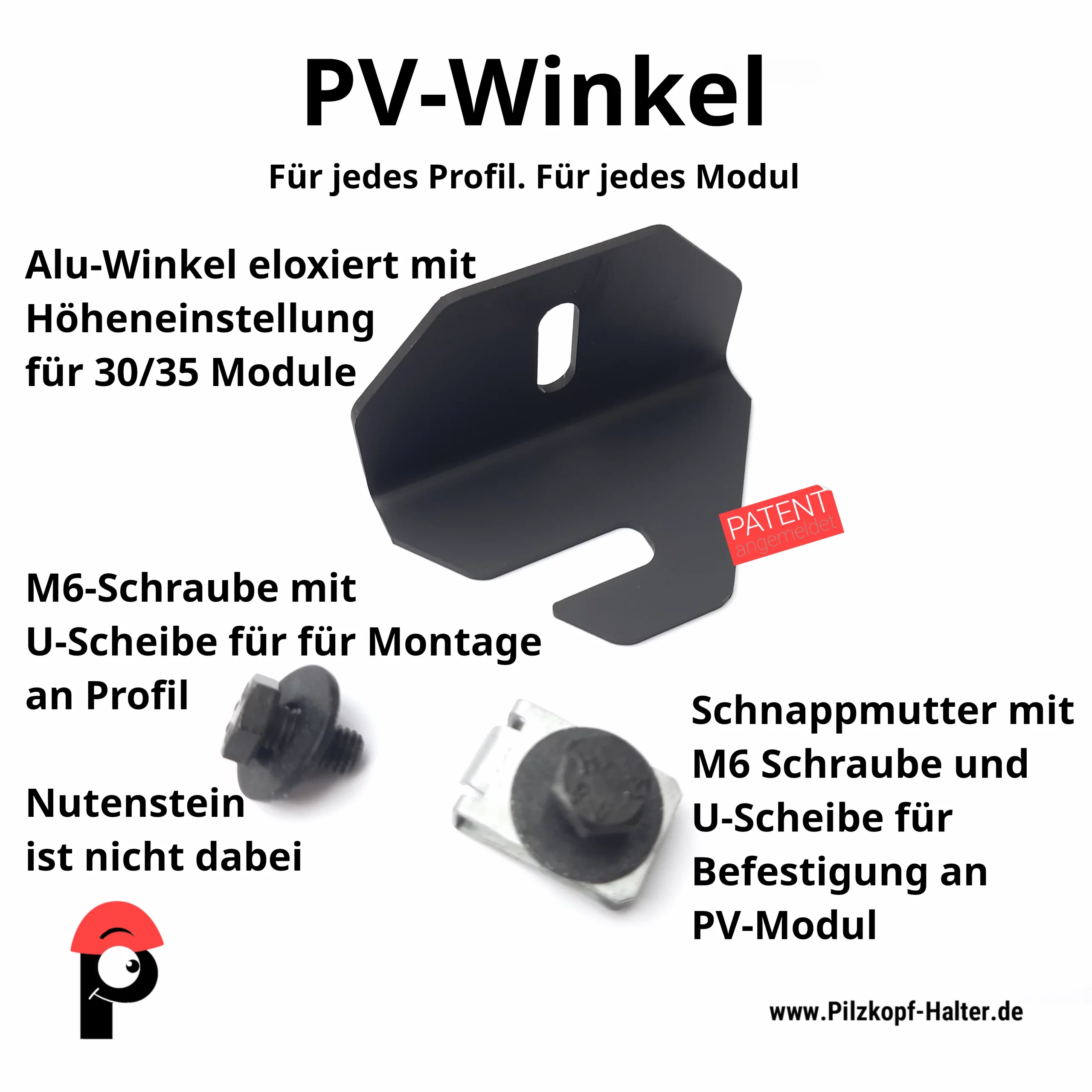 2 Stück PV-Winkel  –  li/re  für PV-Modul Montage mit Befestigungsmittel